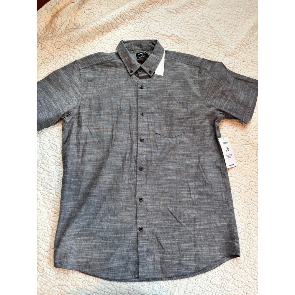 Hurley Mens Short Sleeve Button Down Shirt Heather Grey Stretch Small